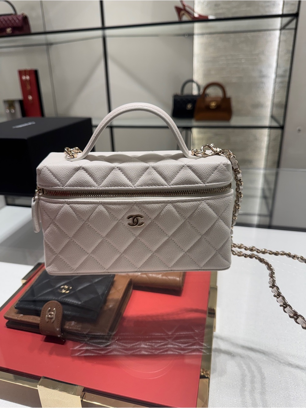 CHANEL Cream Quilted Vanity Bag with Chain Strap